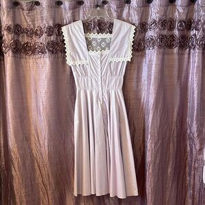 Gunne Sax Lavender striped Smocked Square Neck button down Sundress